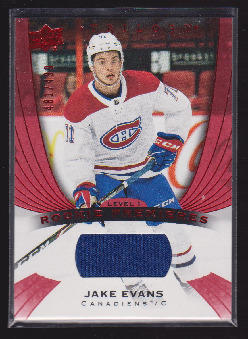 2020-21 Upper Deck Trilogy Red #63 Jake Evans 481/499 Jersey RC (image for) 2020-21 Upper Deck Trilogy Red #63 Jake Evans 481/499 Jersey RC